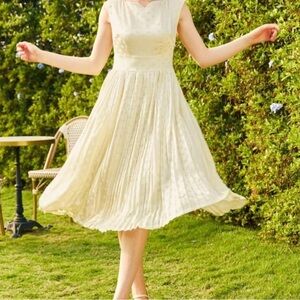 Modcloth Cream Midi Dress (Always In My Dots Fit and Flare Dress)